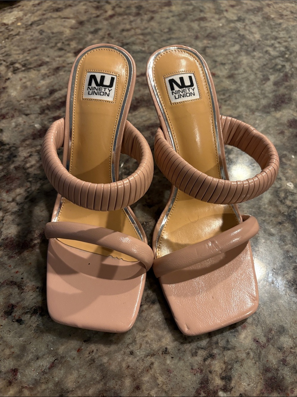 Ninety Union Blush Pink Double-Strap Square Toe Heels